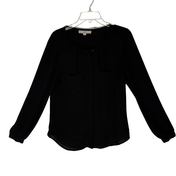 LOFT Tops - Ann Taylor Loft Women's Black Blouse Long Sleeve Size Medium 100% Polyester